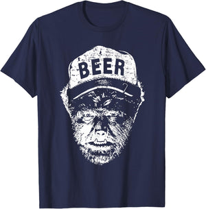 Vintage Wolfman Retro Horror Monster Werewolf Drinking Beer T-Shirt - T-Shirt | Navy