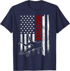Retro American Wrestling Apparel US Flag Wrestling T-Shirt - T-Shirt | Navy