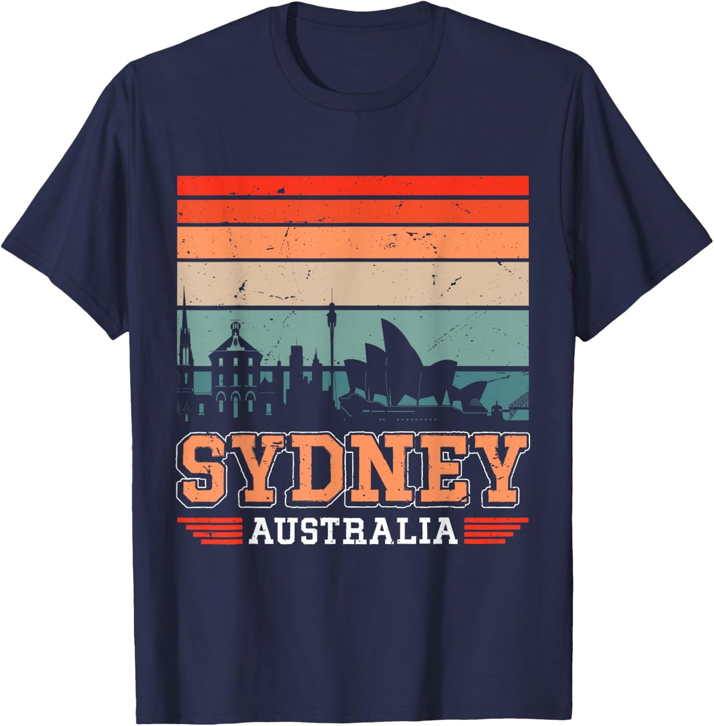 Sydney Australia Retro Vintage Sunset Skyline Sydney T-Shirt - T-Shirt | Navy