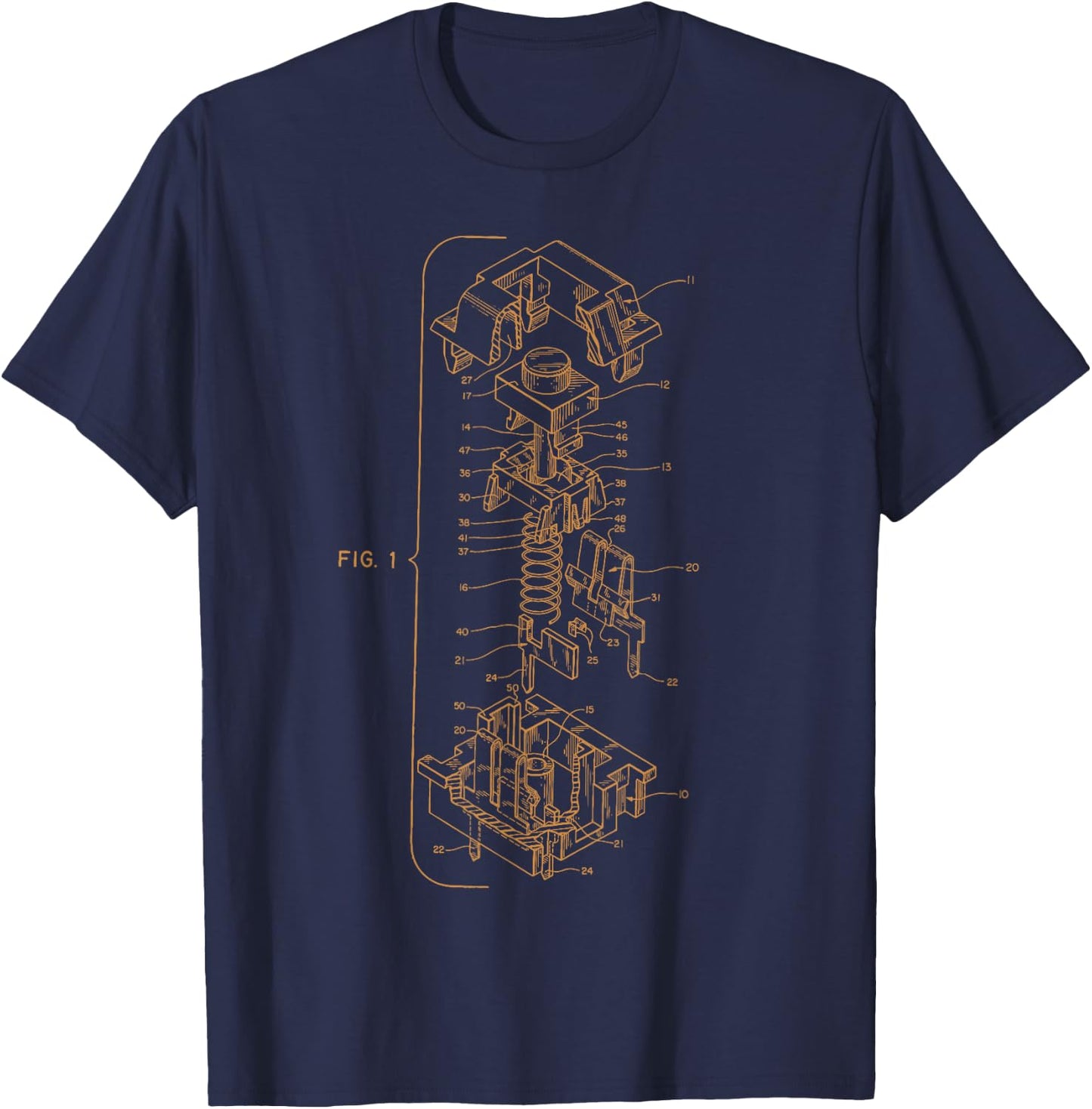 Click Clack Threads Mechanical Keyboard Key Patent Design Drawing T-Shirt - T-Shirt | Navy