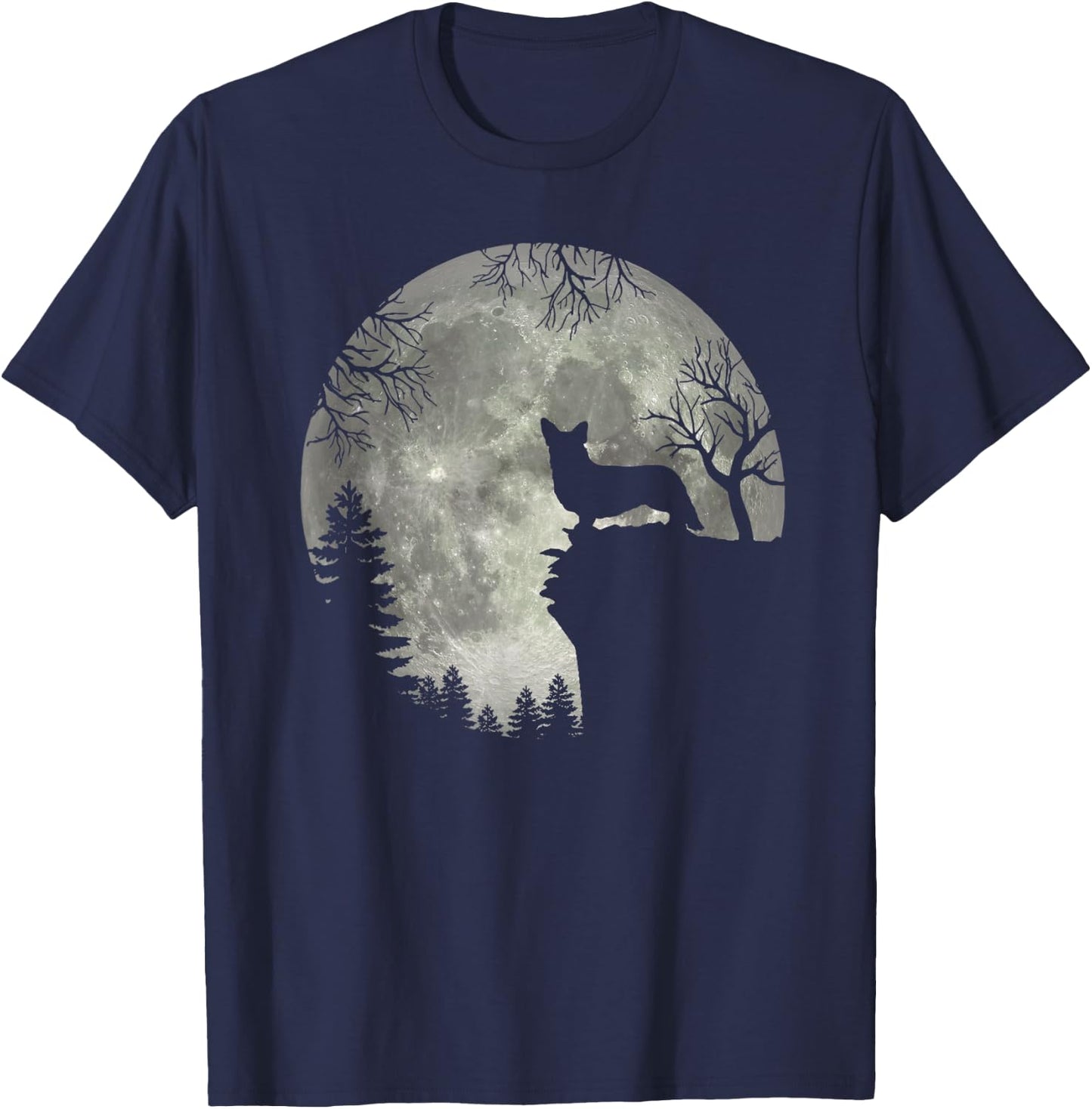 Cardigan Welsh Corgi And Moon Halloween T-Shirt - T-Shirt | Navy