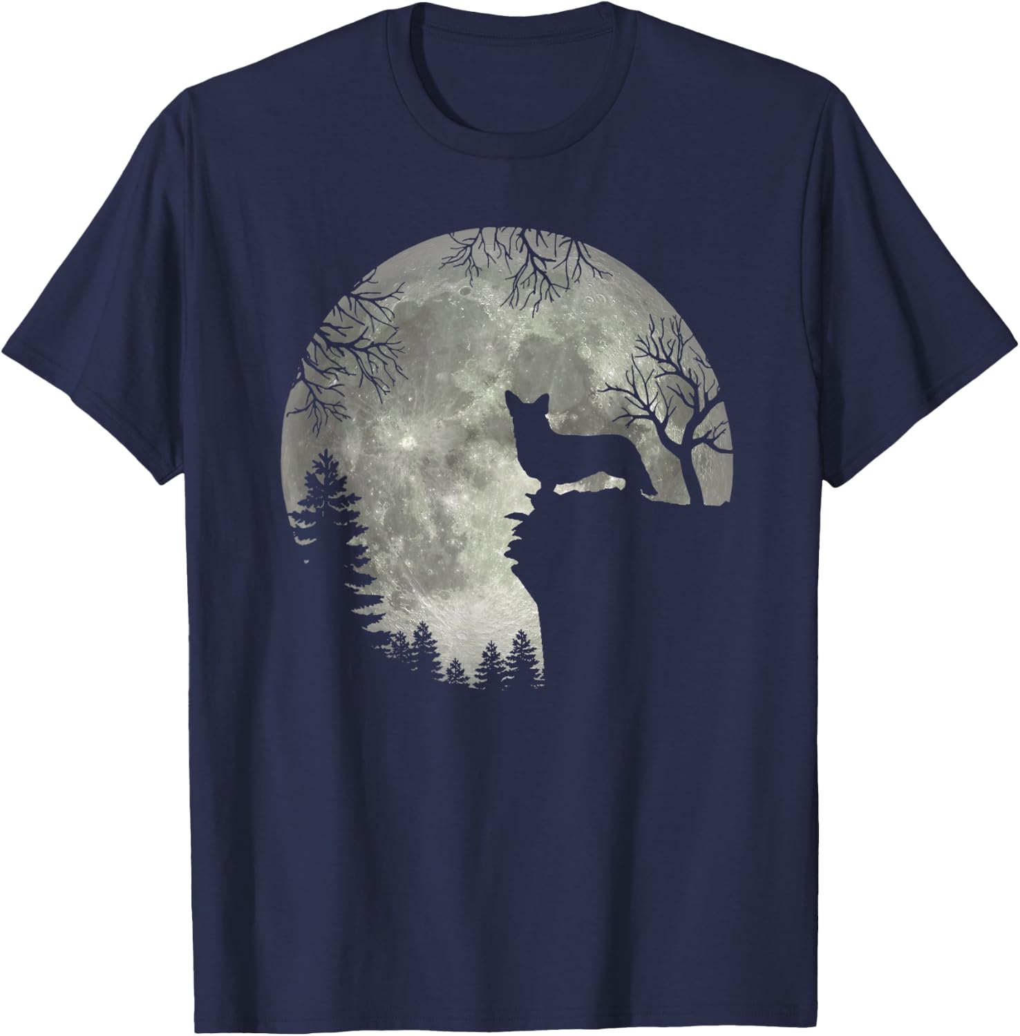 Cardigan Welsh Corgi And Moon Halloween T-Shirt - T-Shirt | Navy