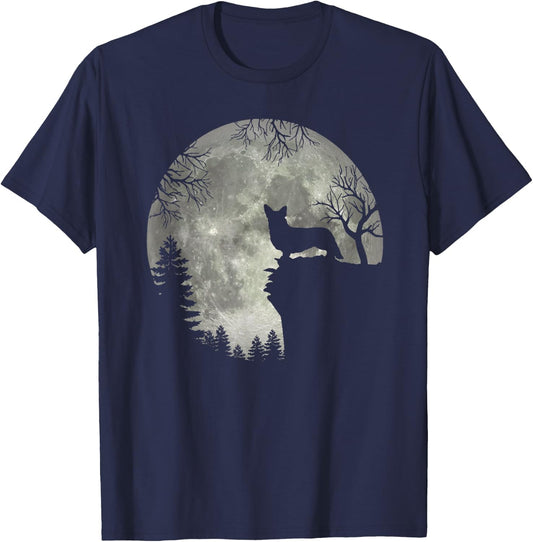 Cardigan Welsh Corgi And Moon Halloween T-Shirt - T-Shirt | Navy