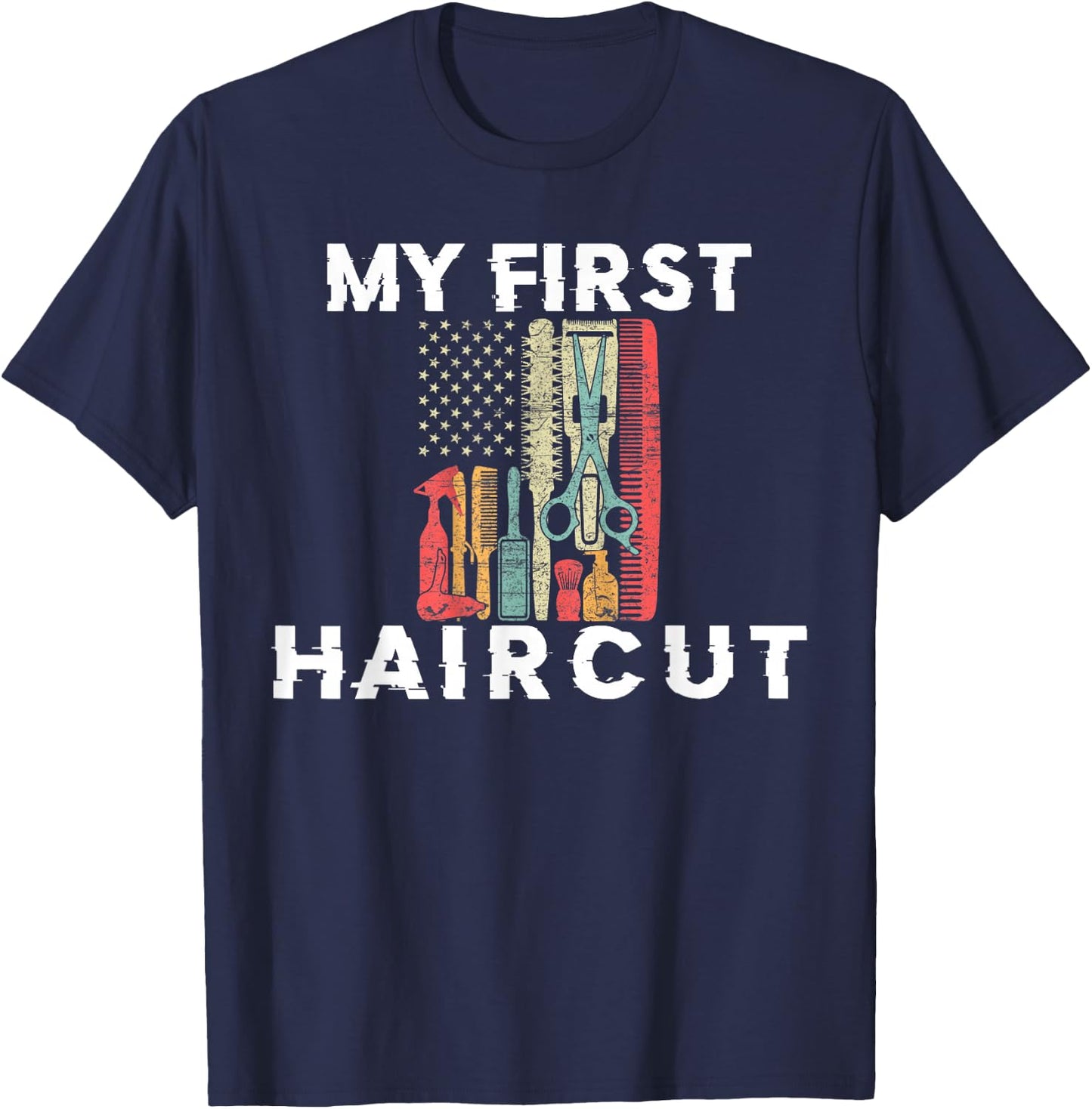 This Is My First Haircut Barber Barbershop Kids Boys Hair T-Shirt - T-Shirt | Navy