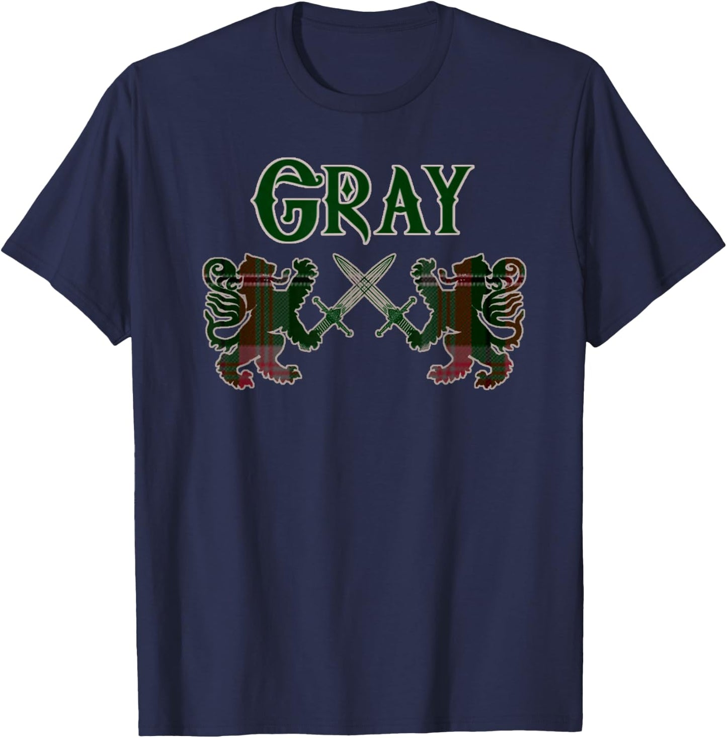 Clan Gray Scottish Family Kilt Tartan Lion T-Shirt - T-Shirt | Navy