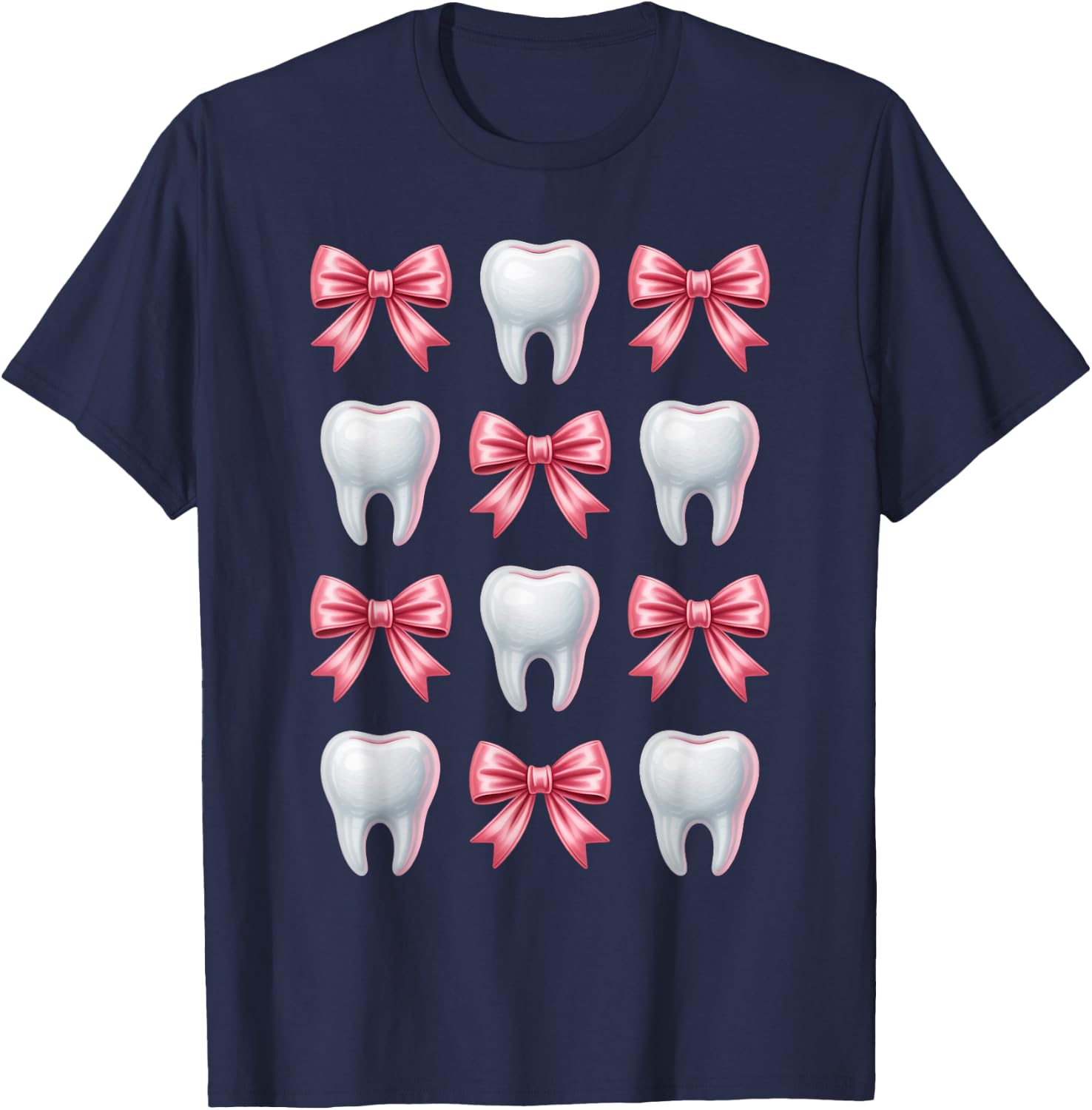 Cute Pink Coquette Bow Teeth Dentist Squad Dental Assistant T-Shirt - T-Shirt | Navy