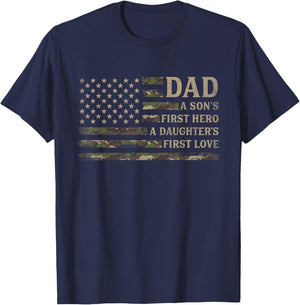 Dad Sons First Hero Daughters First Love Father's Day Camo T-Shirt - T-Shirt | Navy