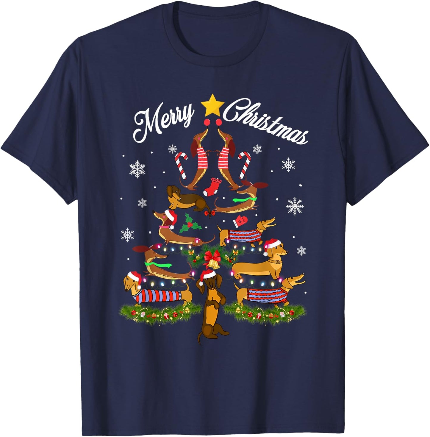 Dachshund Merry Christmas Tree Light Funny Dackel Dachshund T-Shirt - T-Shirt | Navy