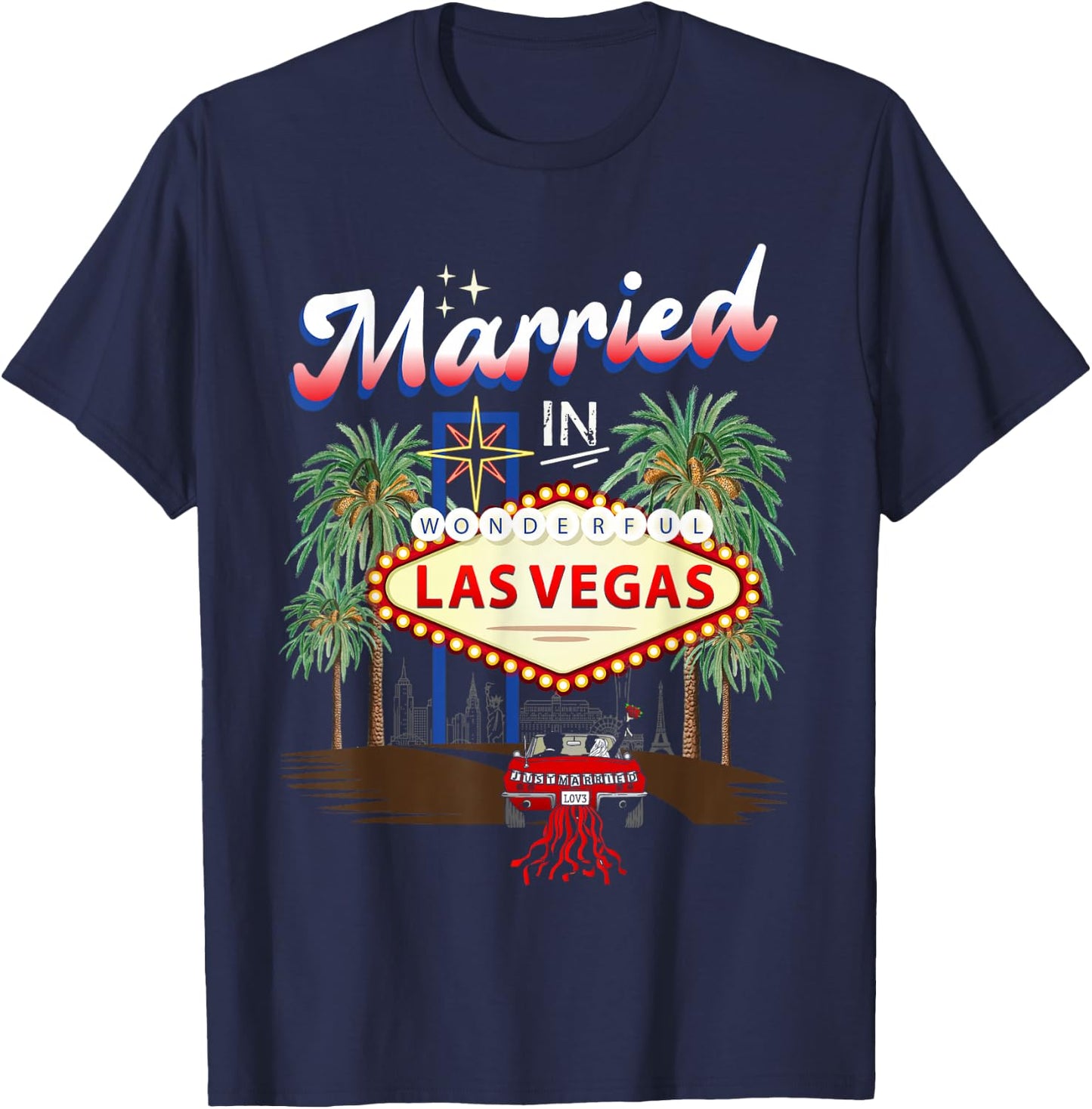 Married in Wonderful Las Vegas 2023 Wedding Party Matching T-Shirt - T-Shirt | Navy