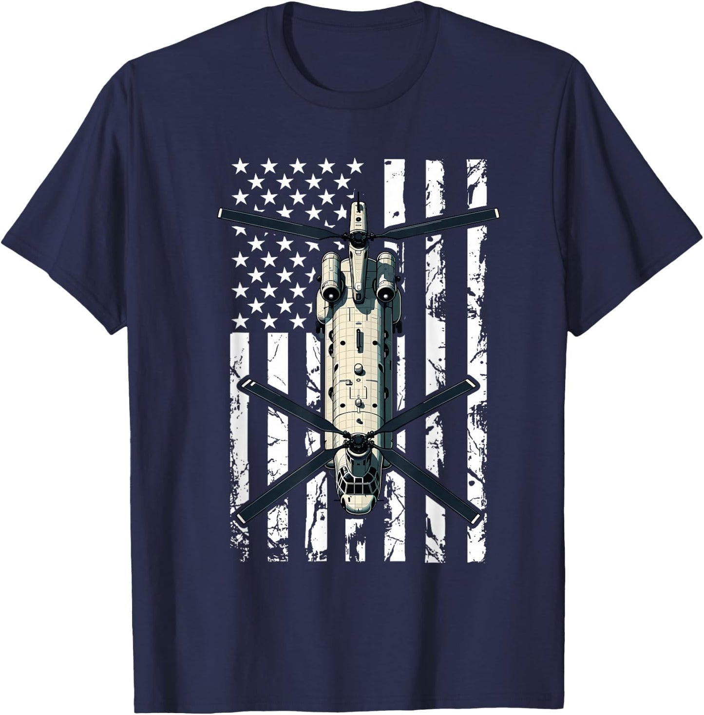 CH 47 Chinook Helicopter Pilot USA Flag Retired Veteran T-Shirt - T-Shirt | Navy