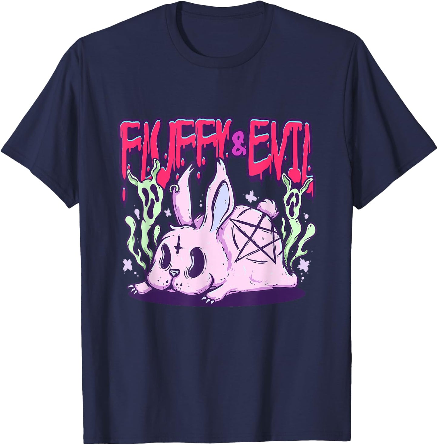 Fluffy & Evil Pastel Goth Rabbit Voodoo Satanic Bunny T-Shirt - T-Shirt | Navy