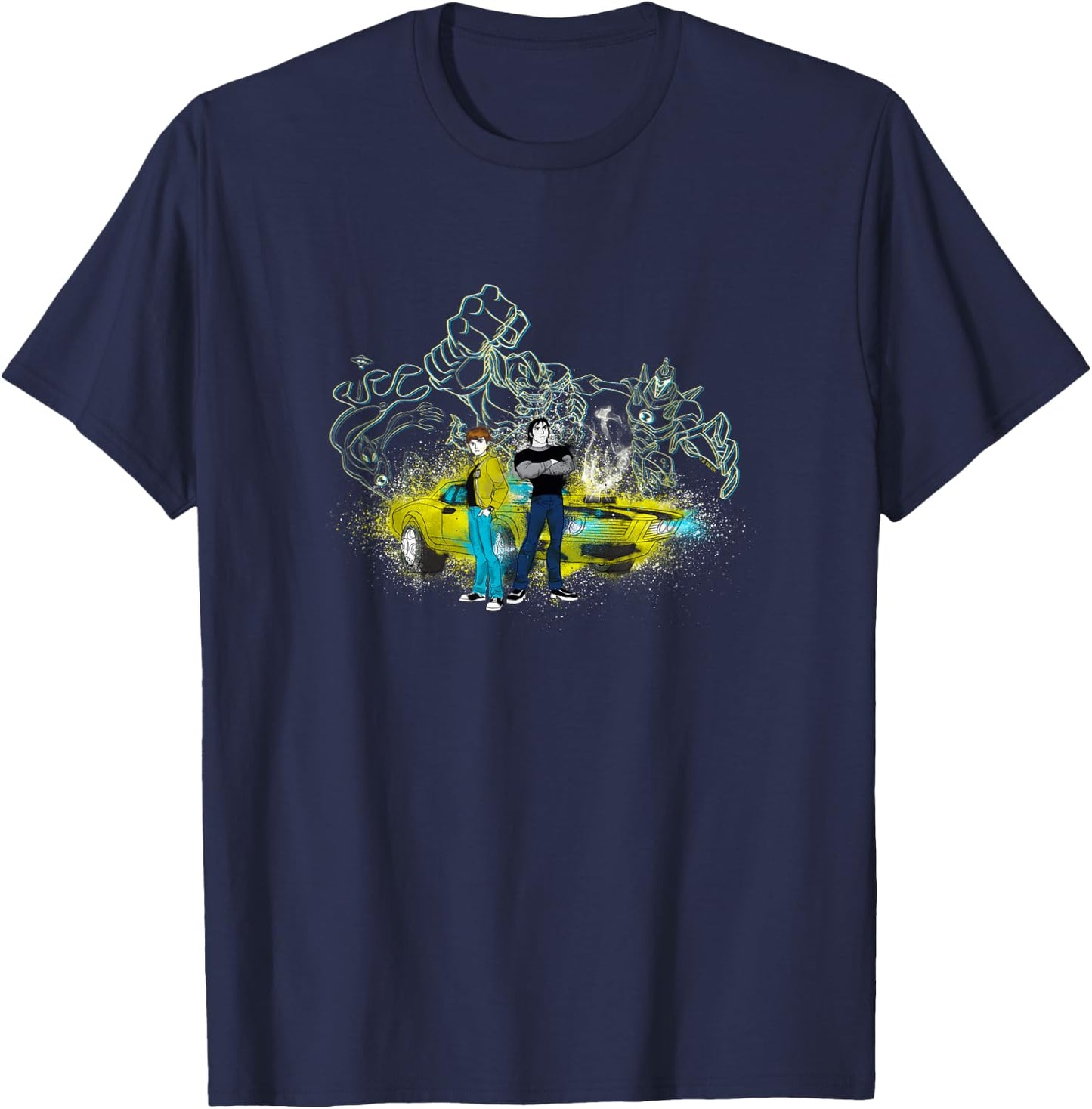 Ben 10: Alien Force Ben & Kevin Spray Painted Car Retro Shot T-Shirt - T-Shirt | Navy