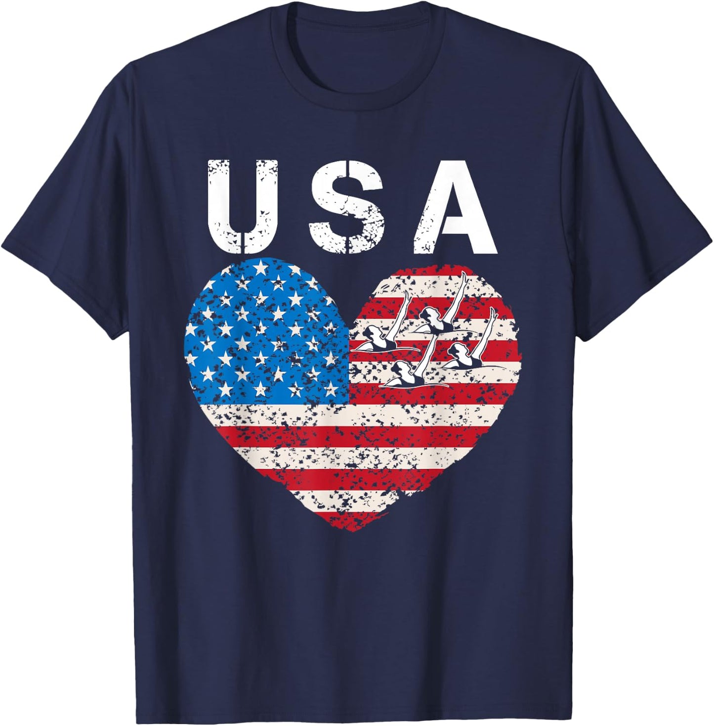 USA artistic swimming team American flag heart US Swim Aqua T-Shirt - T-Shirt | Navy