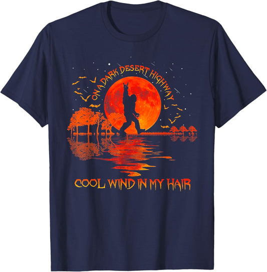 Bigfoot On A Dark Desert Highway Hand Rock And Roll T-Shirt - T-Shirt | Navy