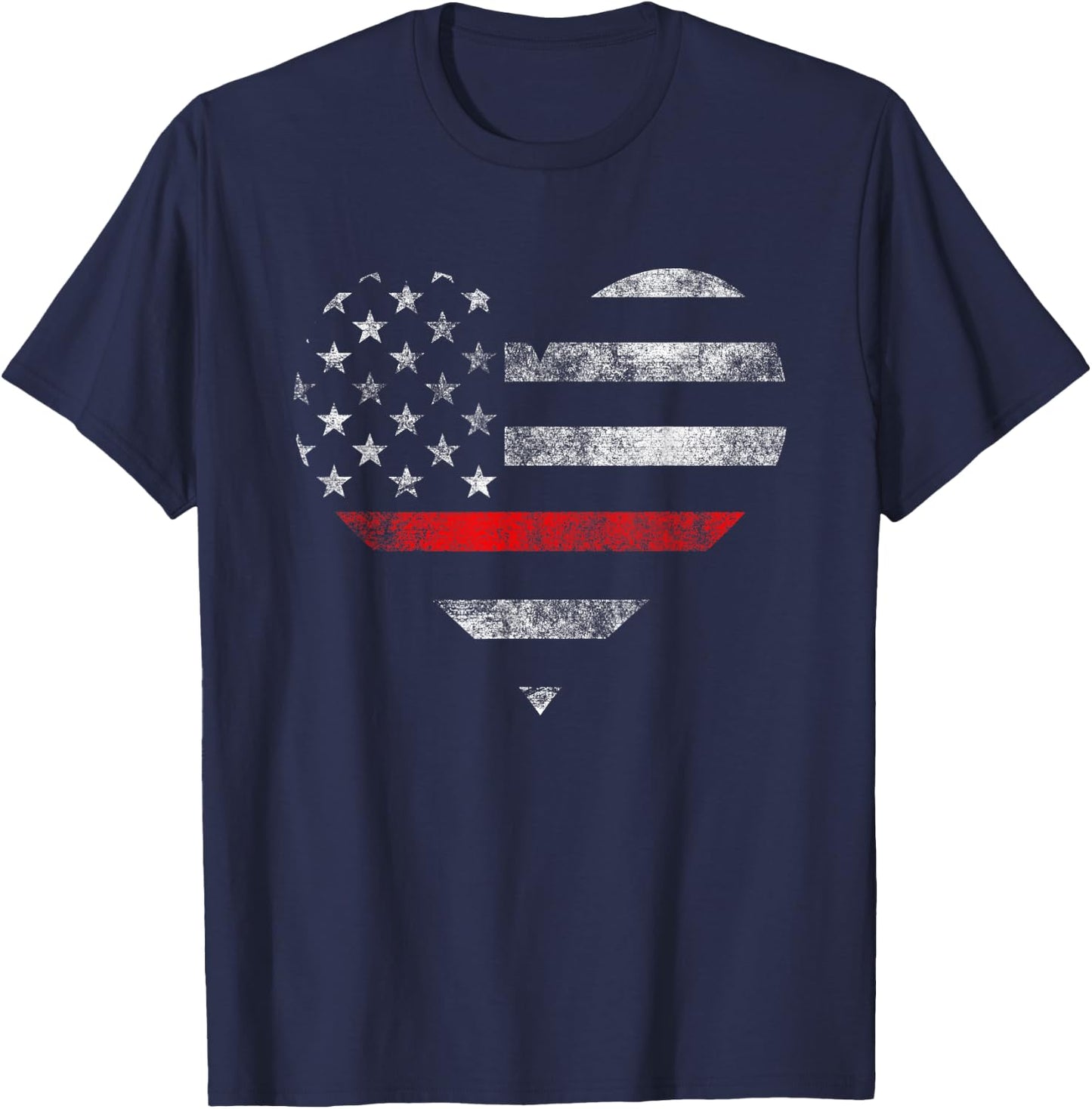 Firefighter Wife Heart Flag The Thin Red Line Family T-Shirt - T-Shirt | Navy