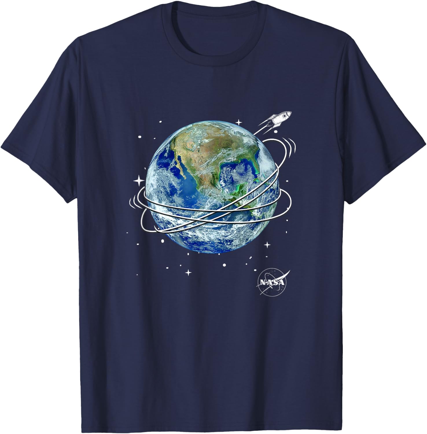 NASA Vintage Classic Rocket Ship Earth Orbit Poster T-Shirt - T-Shirt | Navy