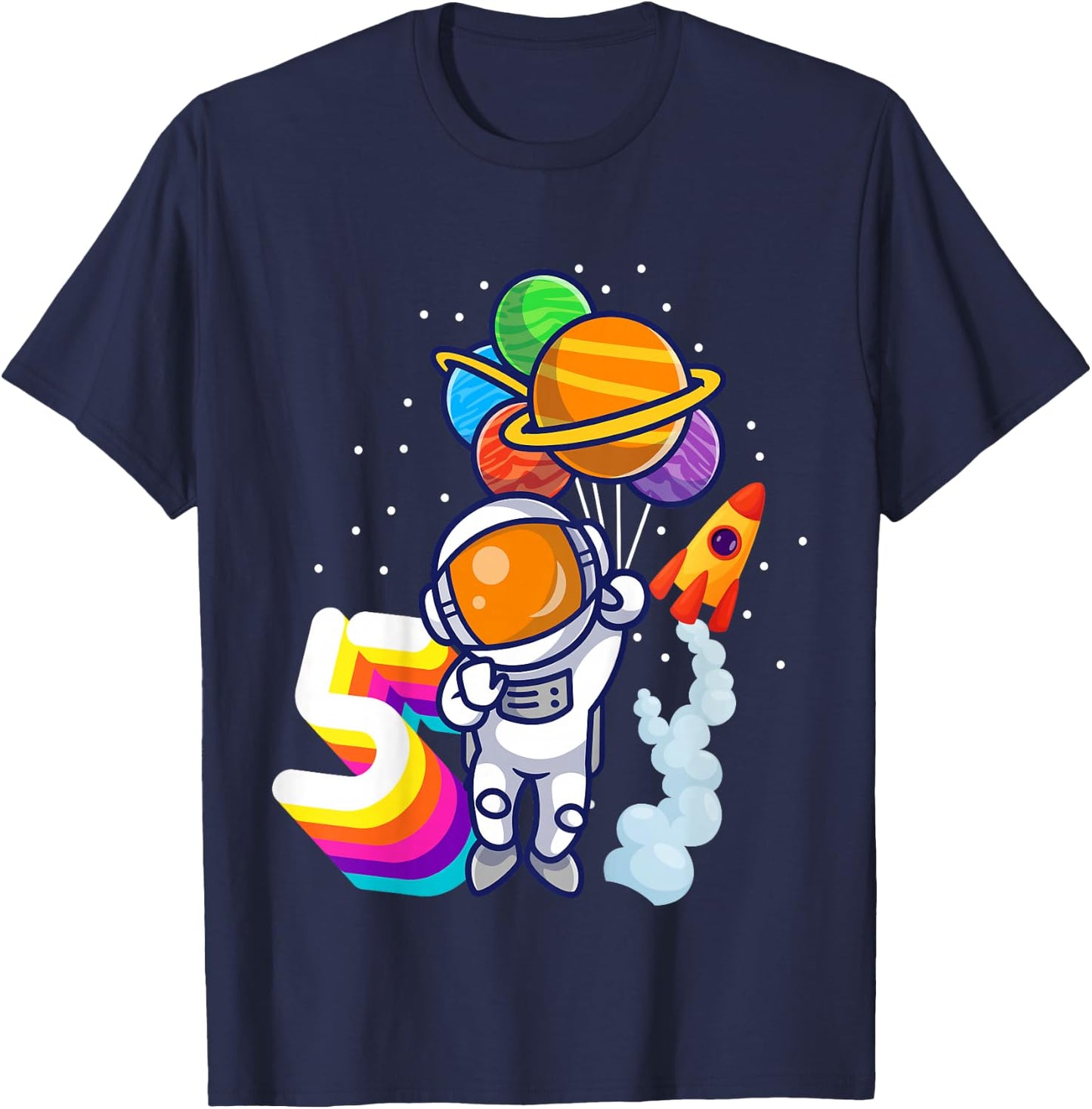 5th Birthday Boy Astronaut 5 Years Space Travel Space T-Shirt - T-Shirt | Navy