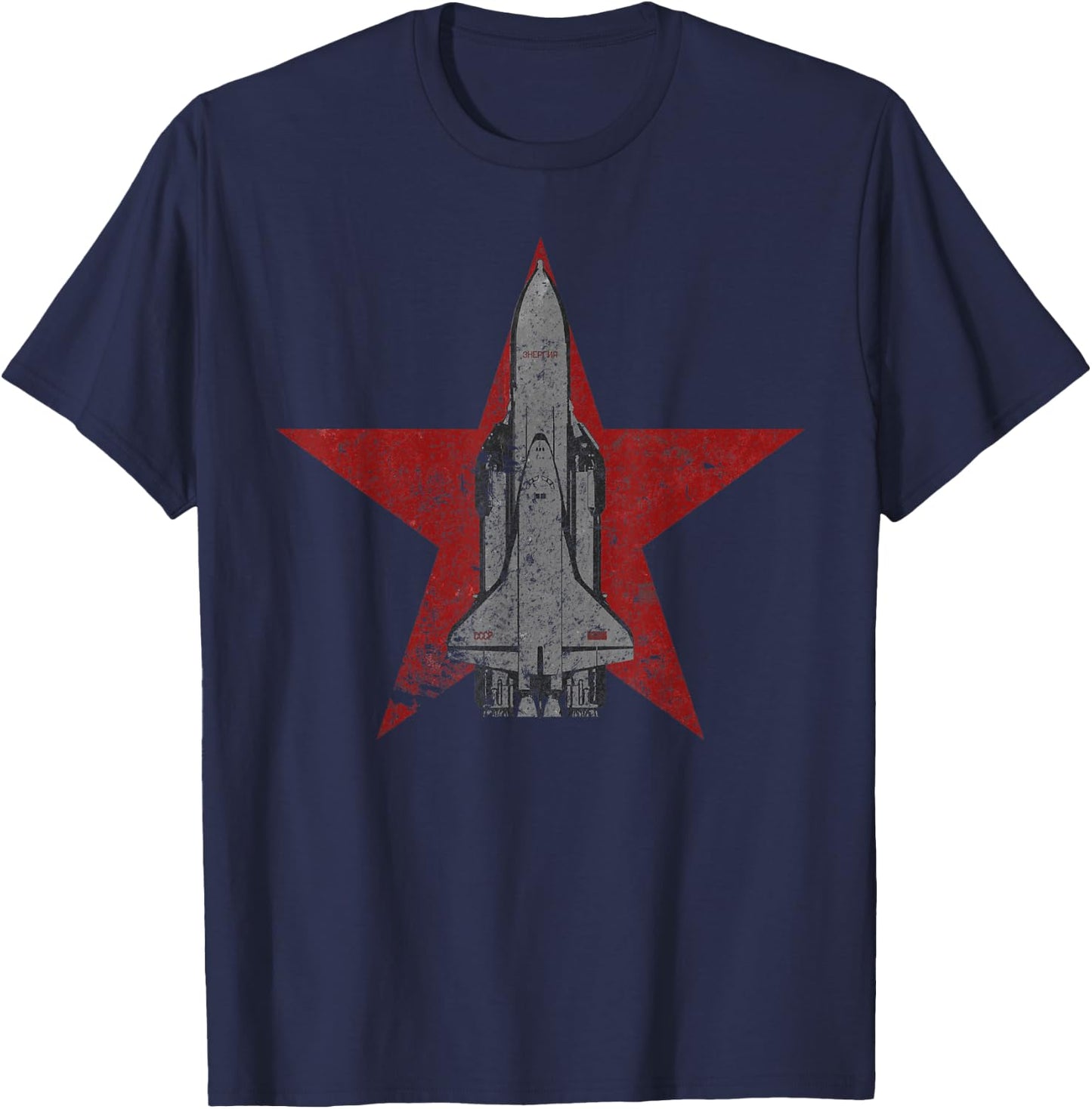 Buran Soviet Spacecraft Vintage Red Star Space T-Shirt - T-Shirt | Navy