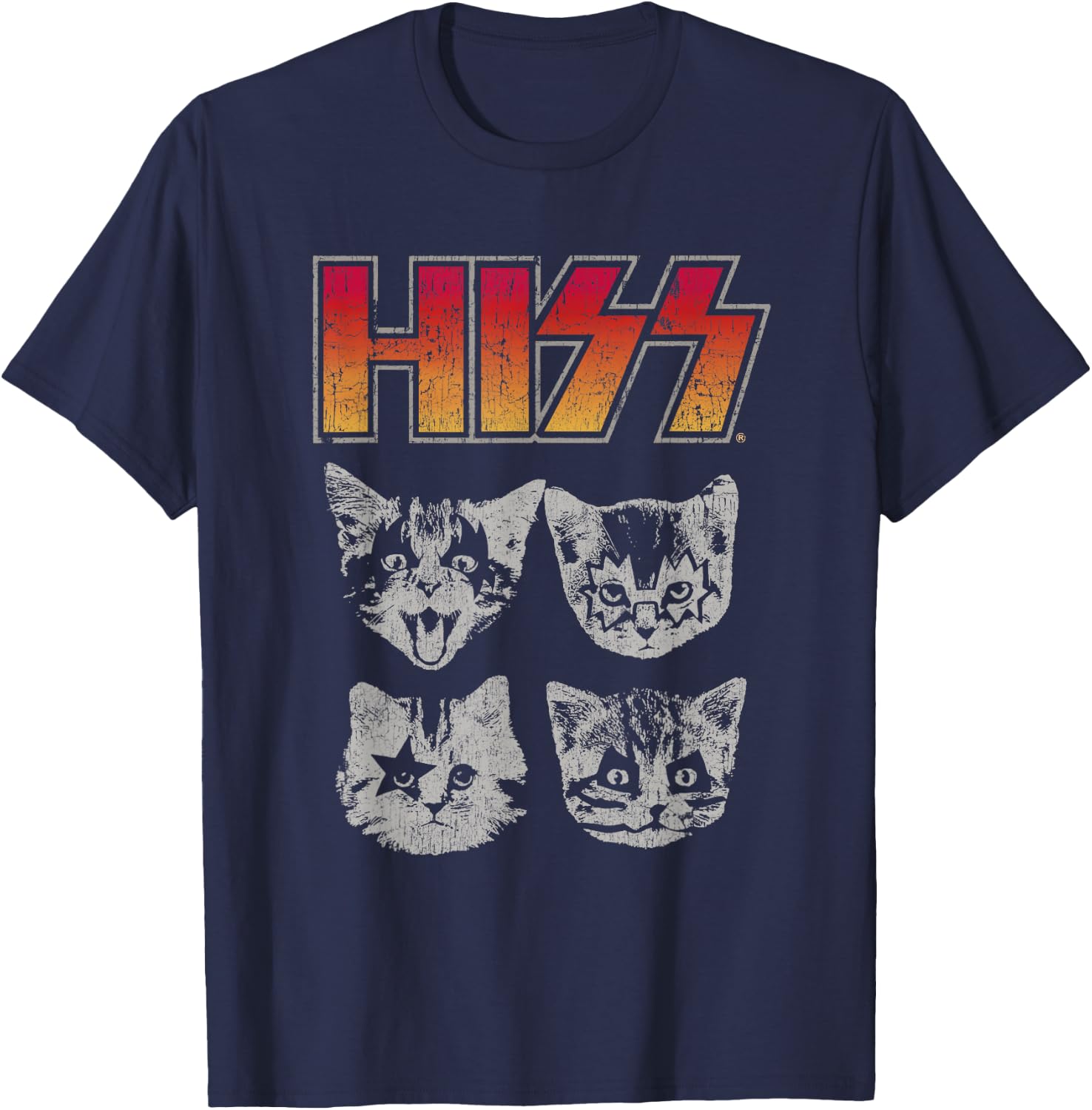 HISS Cat Funny Cats Kittens Rock Music Cat Lover Hiss , Black T-Shirt - T-Shirt | Navy