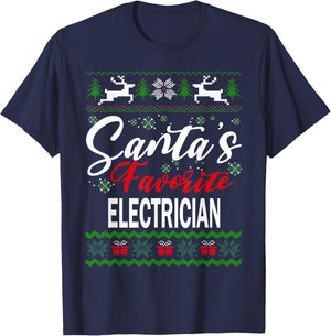 Funny Santas Favorite Electrician Christmas Ugly Sweater T-Shirt - T-Shirt | Navy