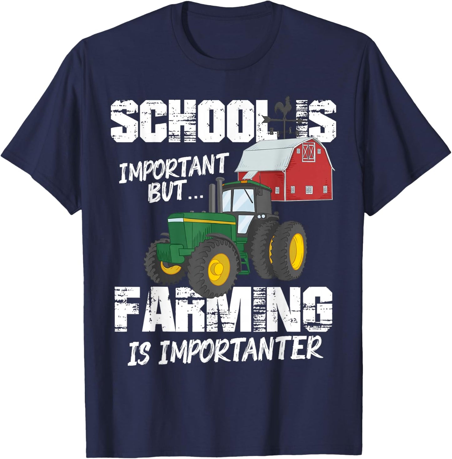 School Is Important But Farming Is Importanter Vintage Farm T-Shirt - T-Shirt | Navy