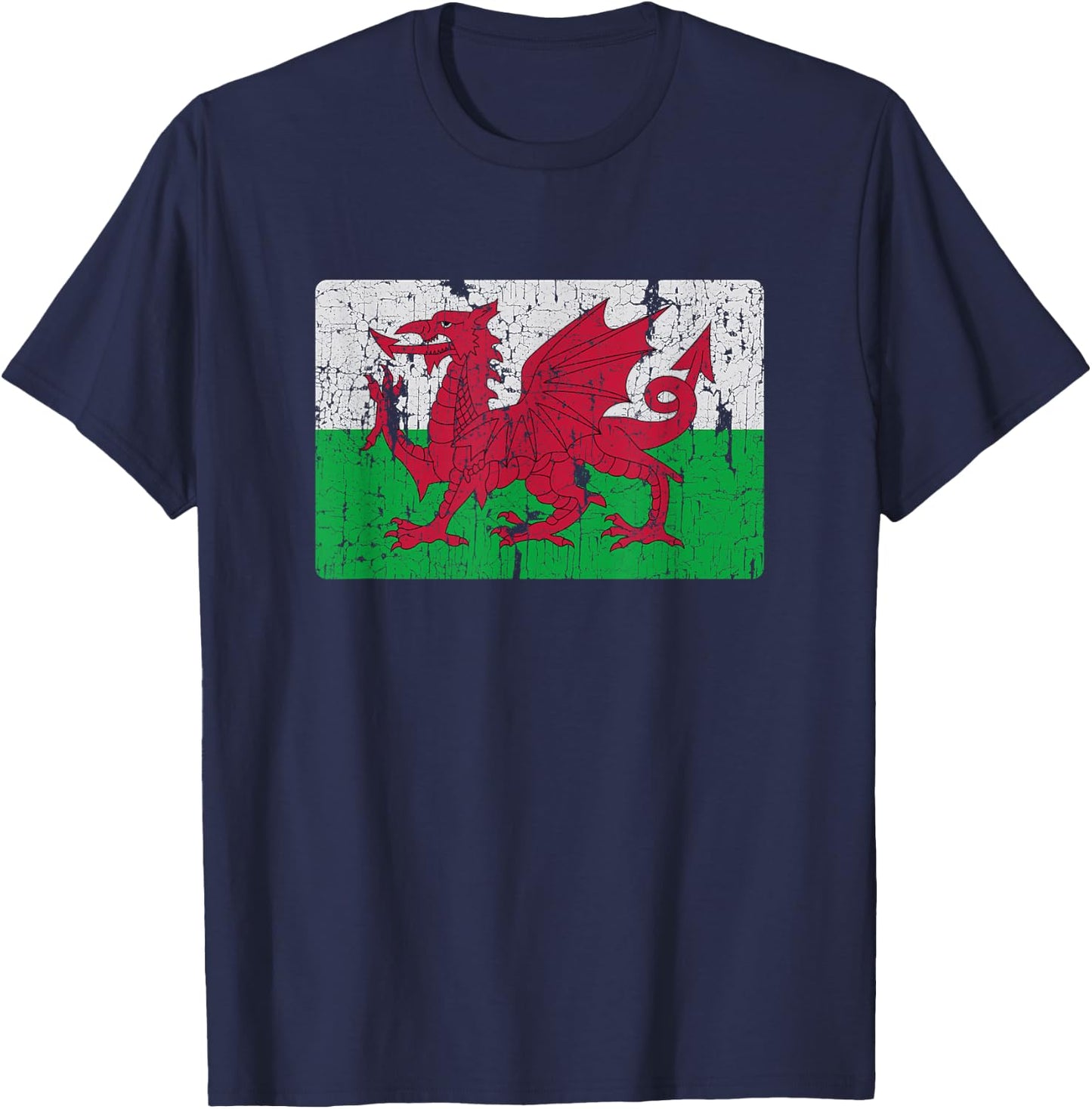 Vintage Welsh Flag Of Wales Souvenir T-Shirt - T-Shirt | Navy