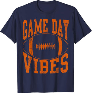 Game Day Vibes Orange Football Vintage Distressed T-Shirt - T-Shirt | Navy