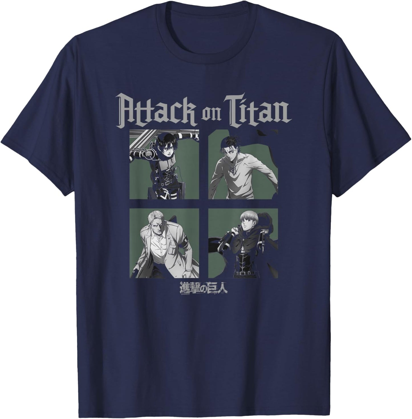 Attack on Titan Season 4 Character Portrait Squares Anime T-Shirt - T-Shirt | Navy