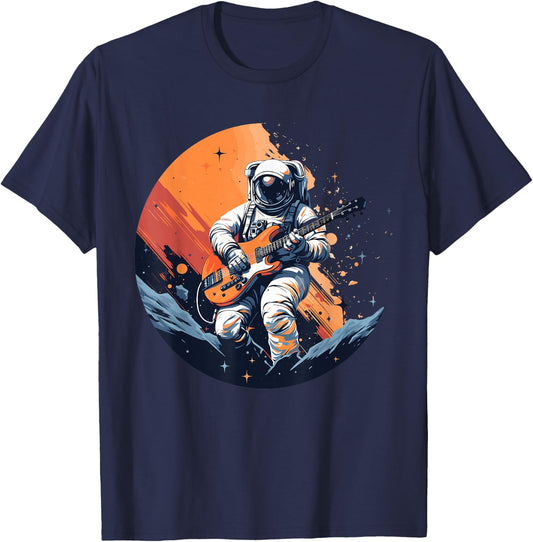 Cool Design with an Astronaut playing Guitar T-Shirt - T-Shirt | Navy
