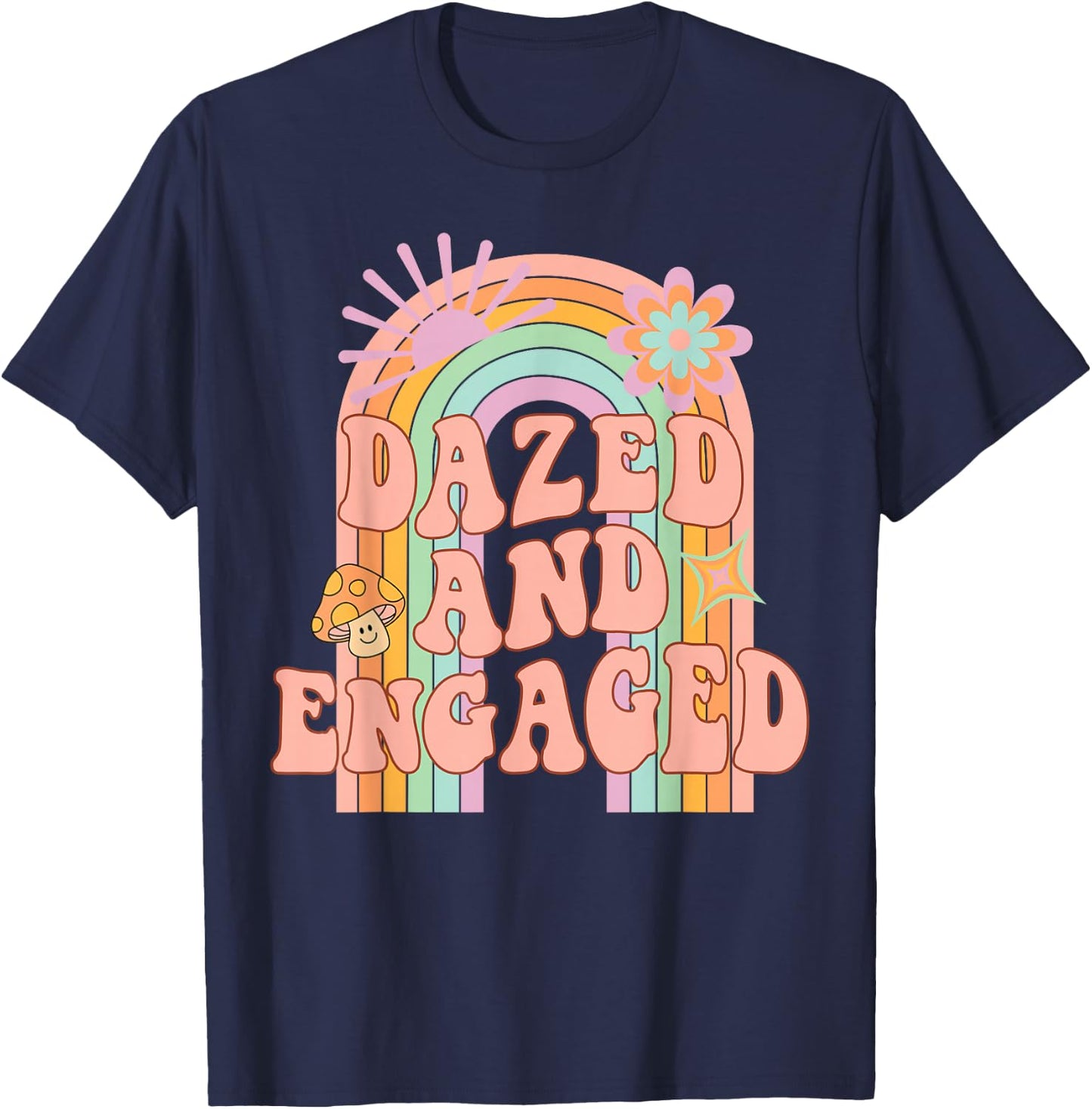 Dazed and Engaged Groovy Rainbow Team Bride Bachelorette T-Shirt - T-Shirt | Navy
