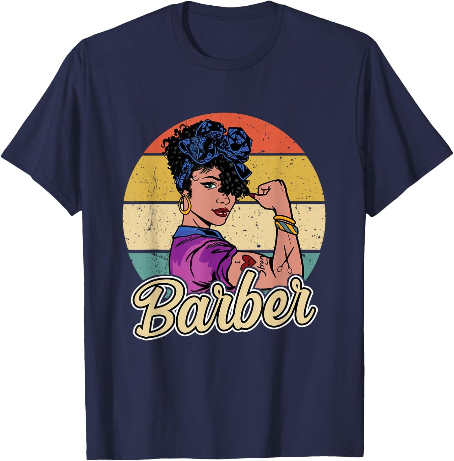 Barber Girl Vintage Barber Gift T-Shirt - T-Shirt | Navy