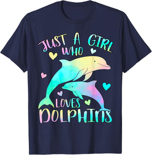 Just a Girl Who Loves Dolphins Cute Girl Dolphin Lover Theme T-Shirt - T-Shirt | Navy