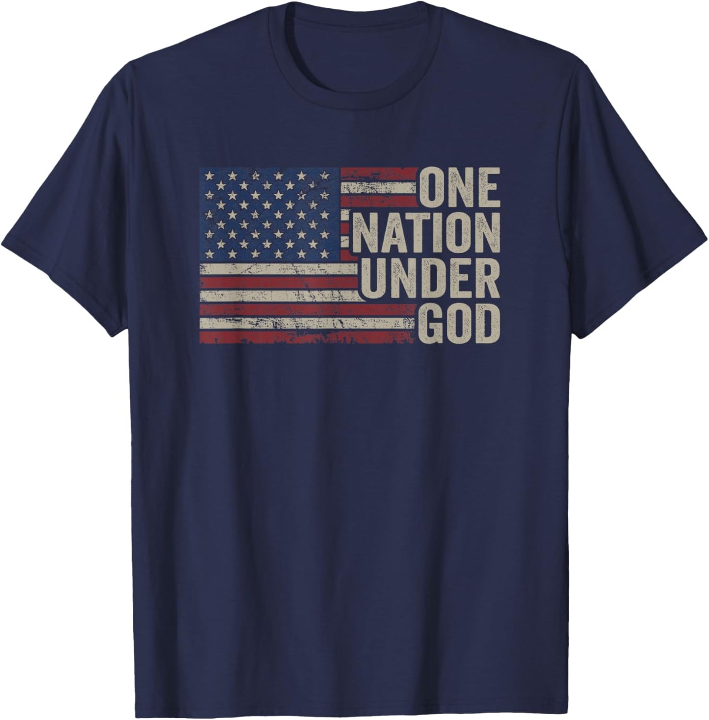 ONE Nation Under GOD - Christian USA Vintage American Flag T-Shirt - T-Shirt | Navy