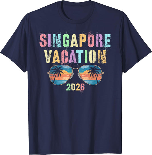 Vintage Singapore Vacation 2026 Trip Cruise Vacay Matching T-Shirt - T-Shirt | Navy