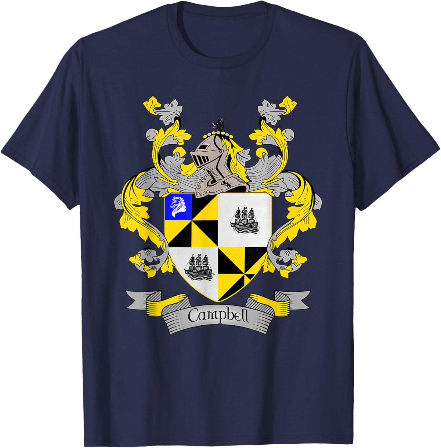 Campbell Coat of Arms | Campbell Surname Family Crest T-Shirt - T-Shirt | Navy