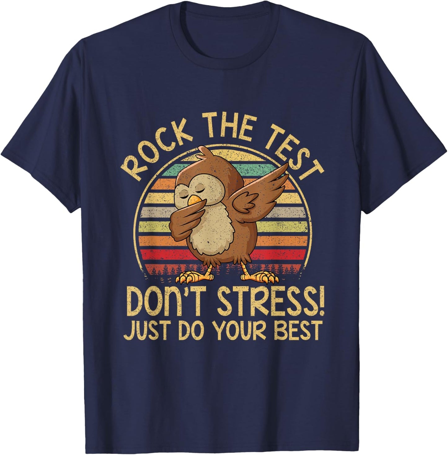 Dabbing Owl Rock The Test, Retro Vintage Testing Day Teacher T-Shirt - T-Shirt | Navy