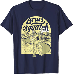 Grass Squatch Funny Acoustic Guitar Bigfoot Bluegrass T-Shirt - T-Shirt | Navy