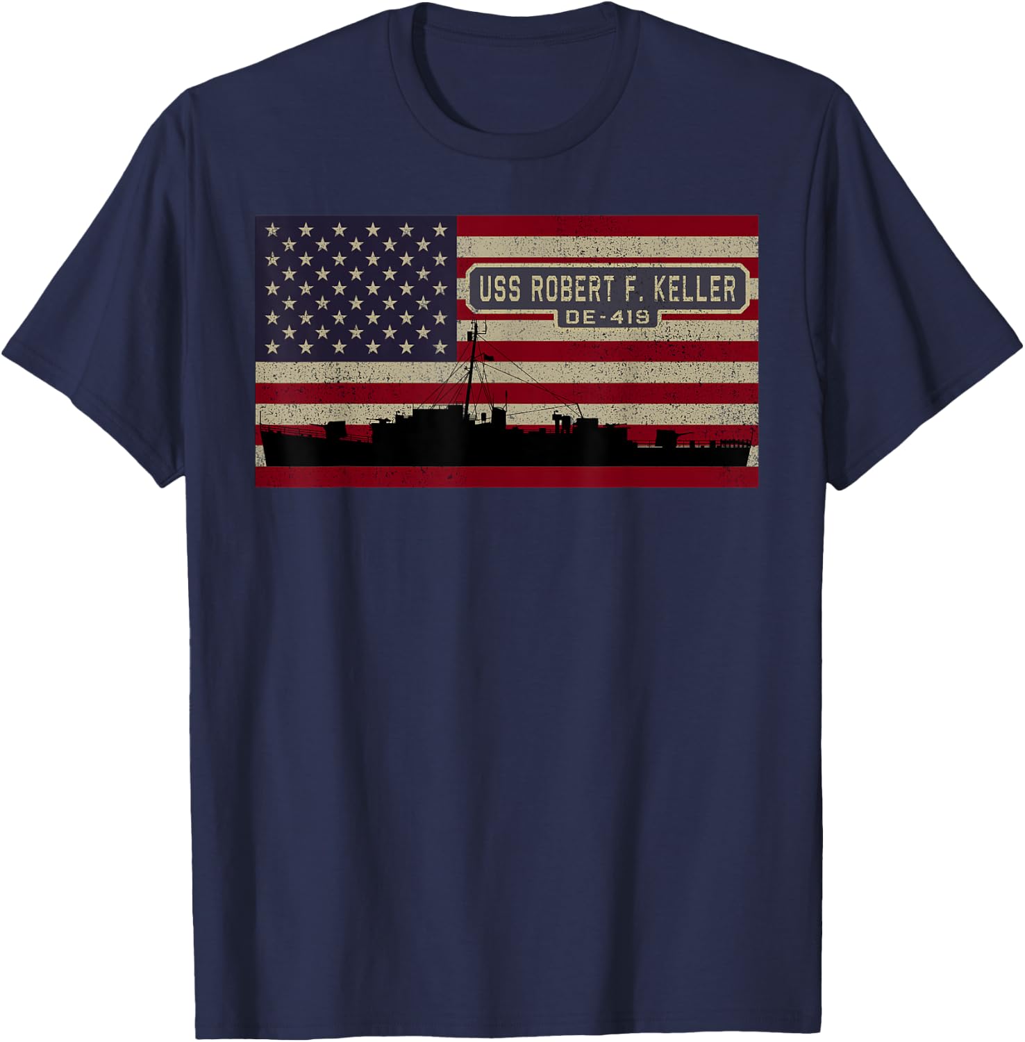 USS Robert F Keller DE-419 Ship American Flag Kids Men T-Shirt - T-Shirt | Navy