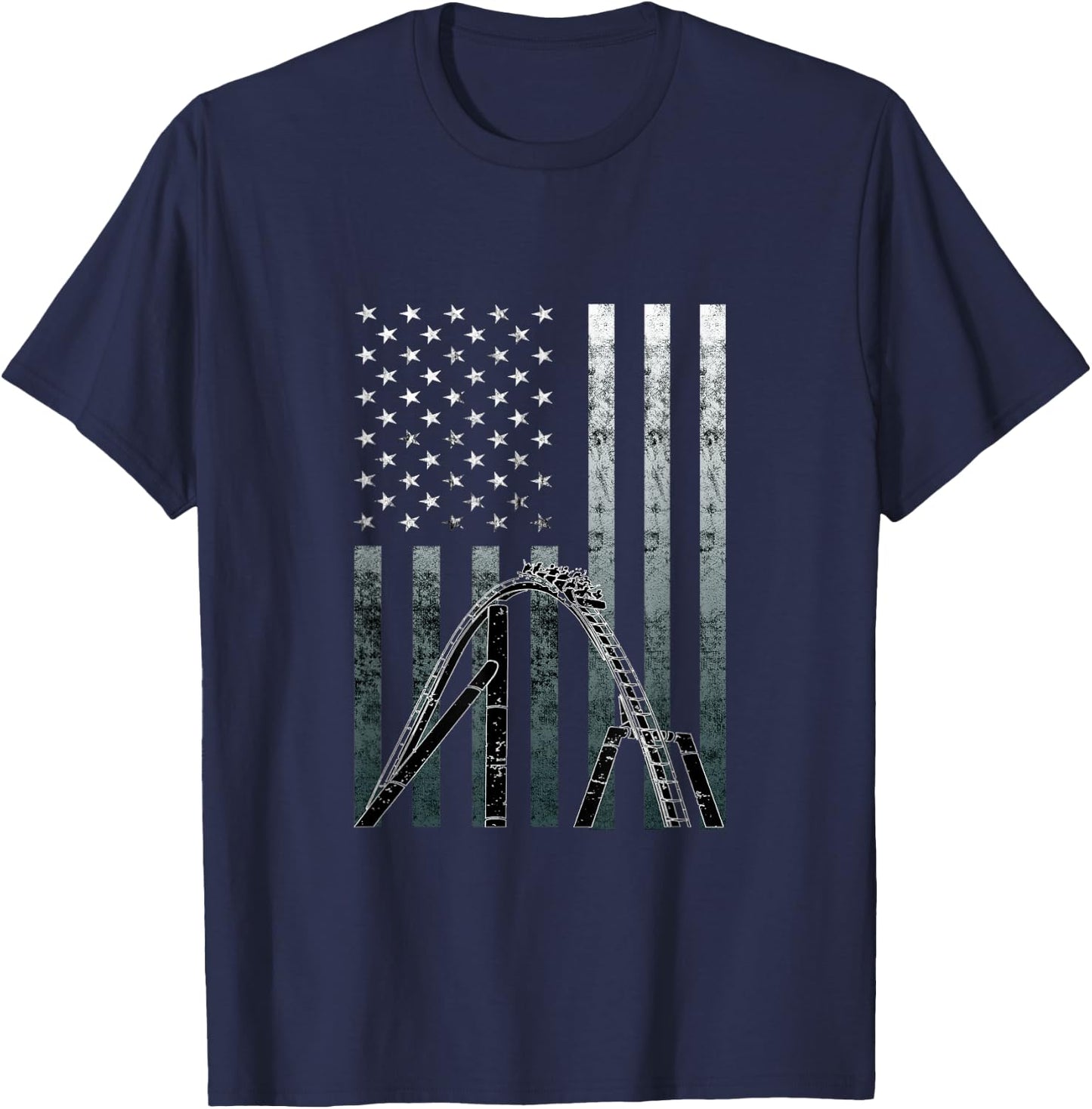 Roller Coaster Vintage USA Flag Theme Park Carnival Ride T-Shirt - T-Shirt | Navy