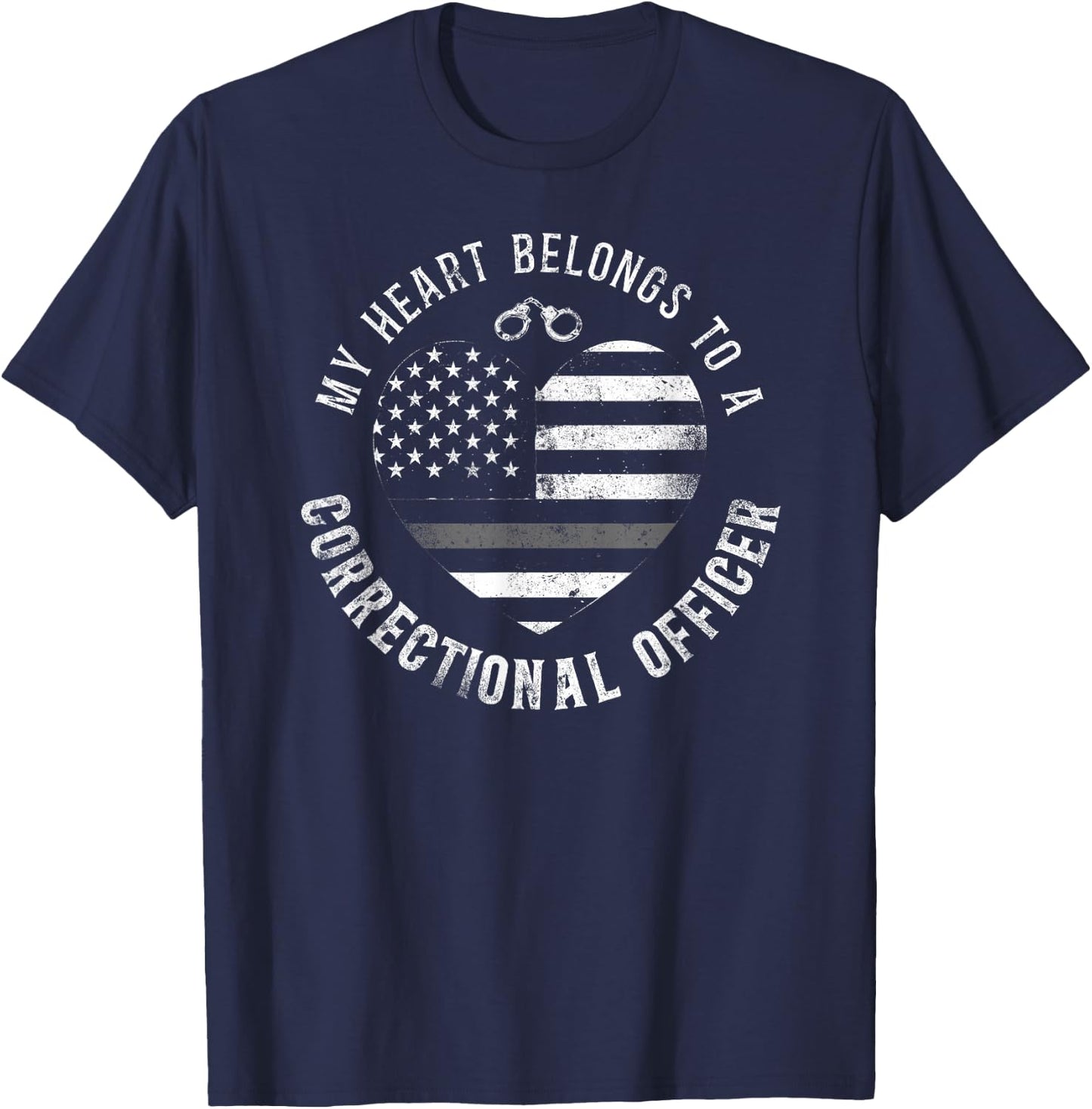 Correctional Officer Girlfriend Wife Heart American Flag T-Shirt - T-Shirt | Navy