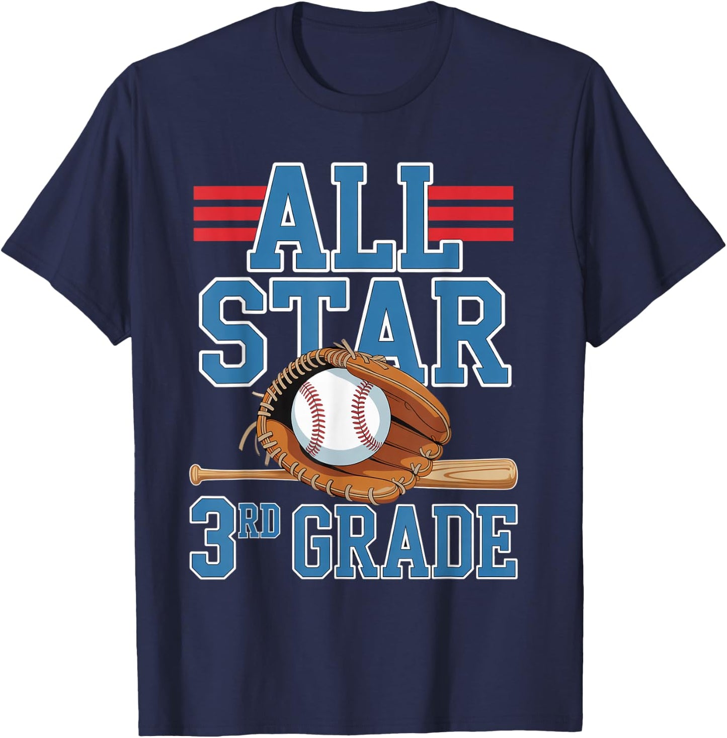 All Star 3rd Grade With Baseball Player First Day Of School T-Shirt - T-Shirt | Navy