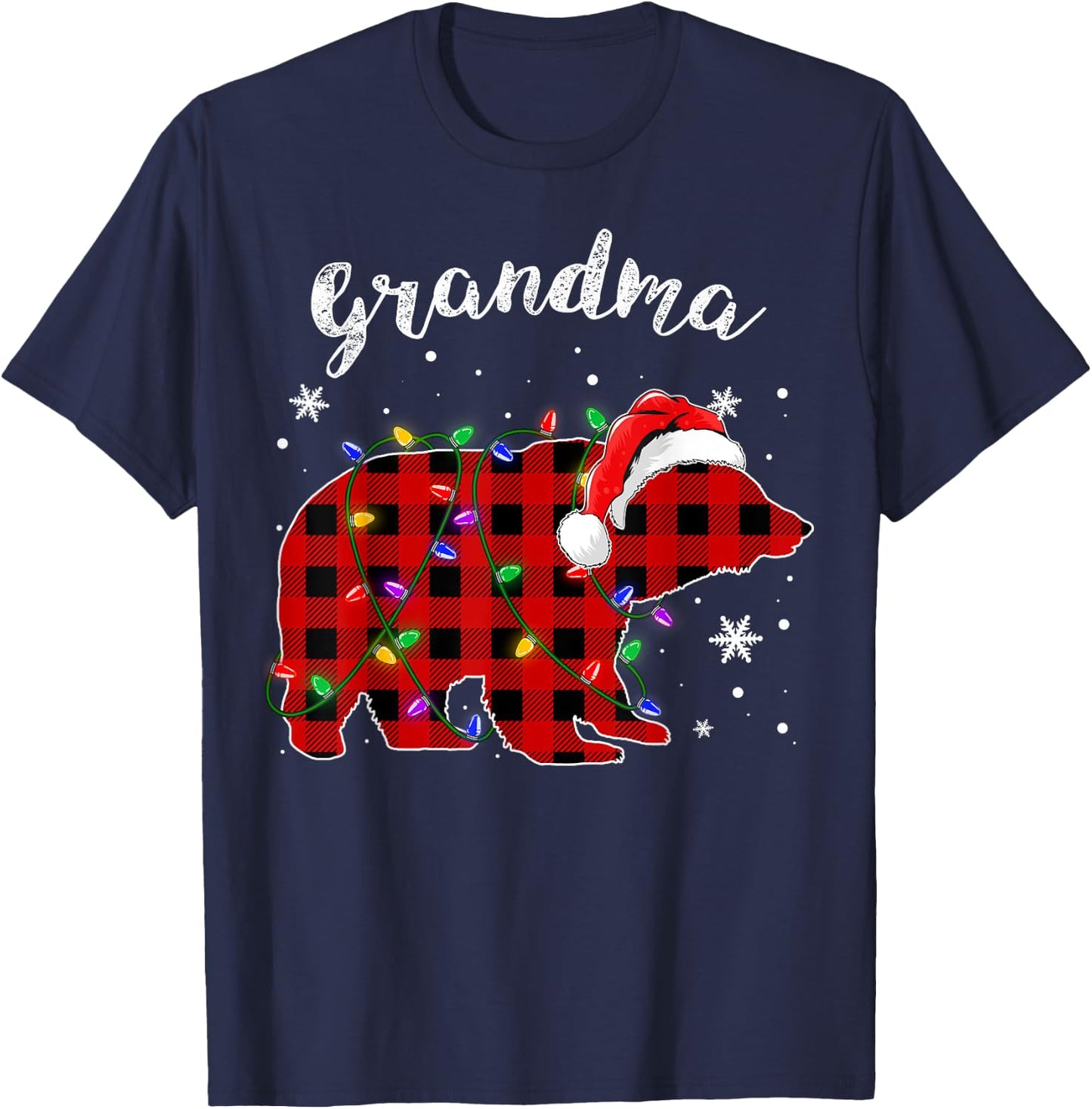 Red Plaid Grandma Bear Buffalo Family Pajama Christmas T-Shirt - T-Shirt | Navy