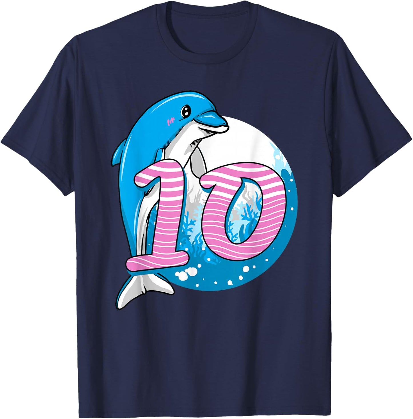10 Year Dolphin Birthday for 10th Birthday Dolphin Girl T-Shirt - T-Shirt | Navy