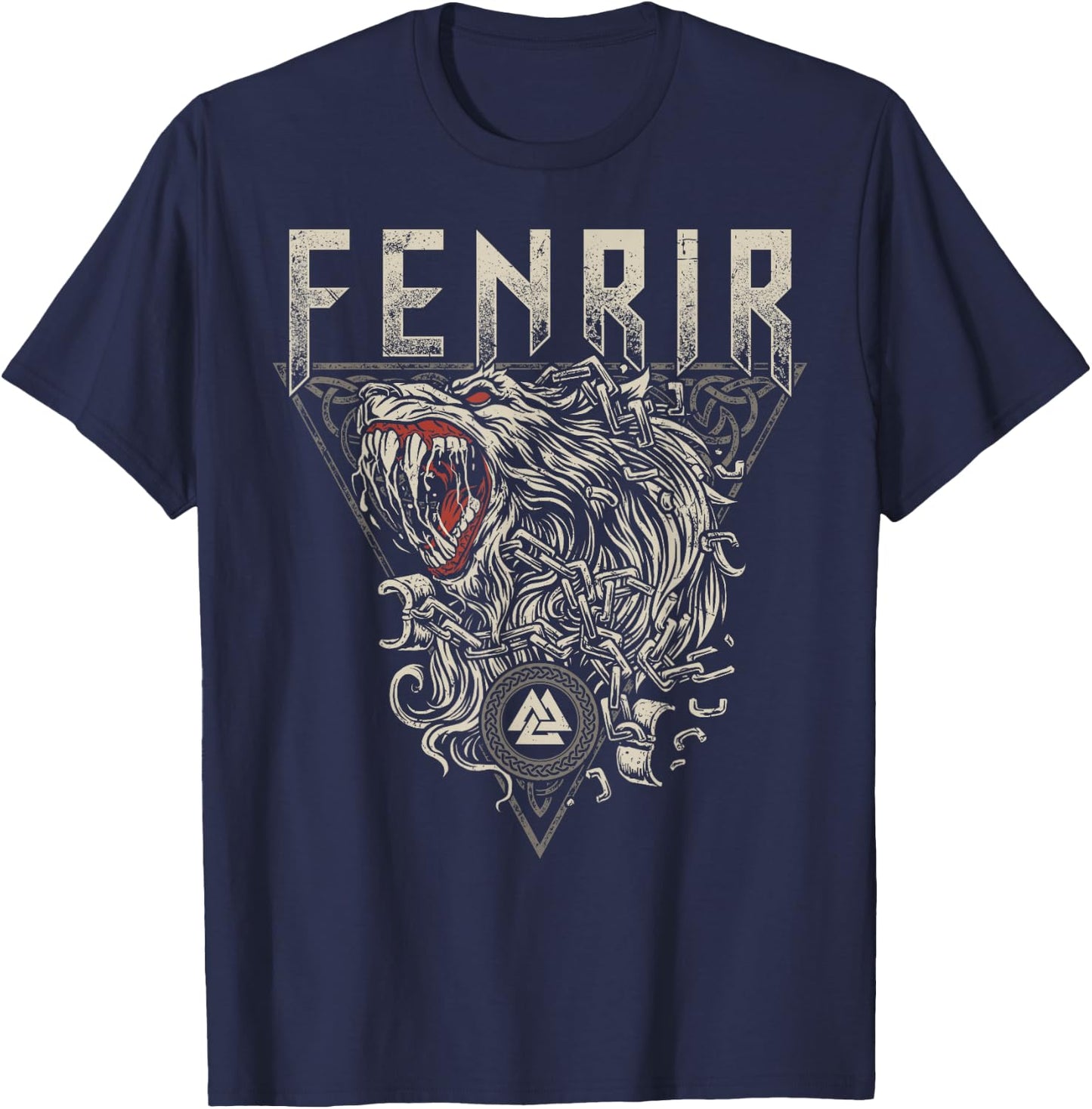 Viking Wolf Fenrir Norse Scandinavian Pagan Mythology T-Shirt - T-Shirt | Navy