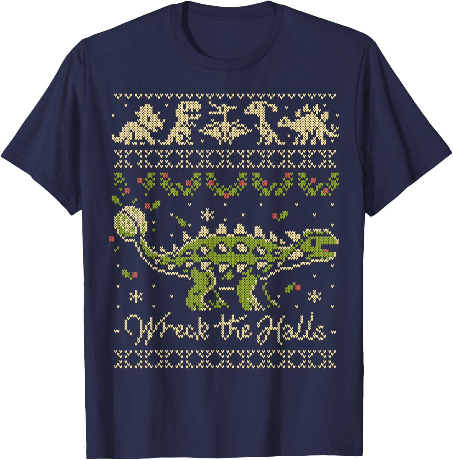 Ankylosaurus Dinosaur Christmas Sweater T-Shirt - T-Shirt | Navy