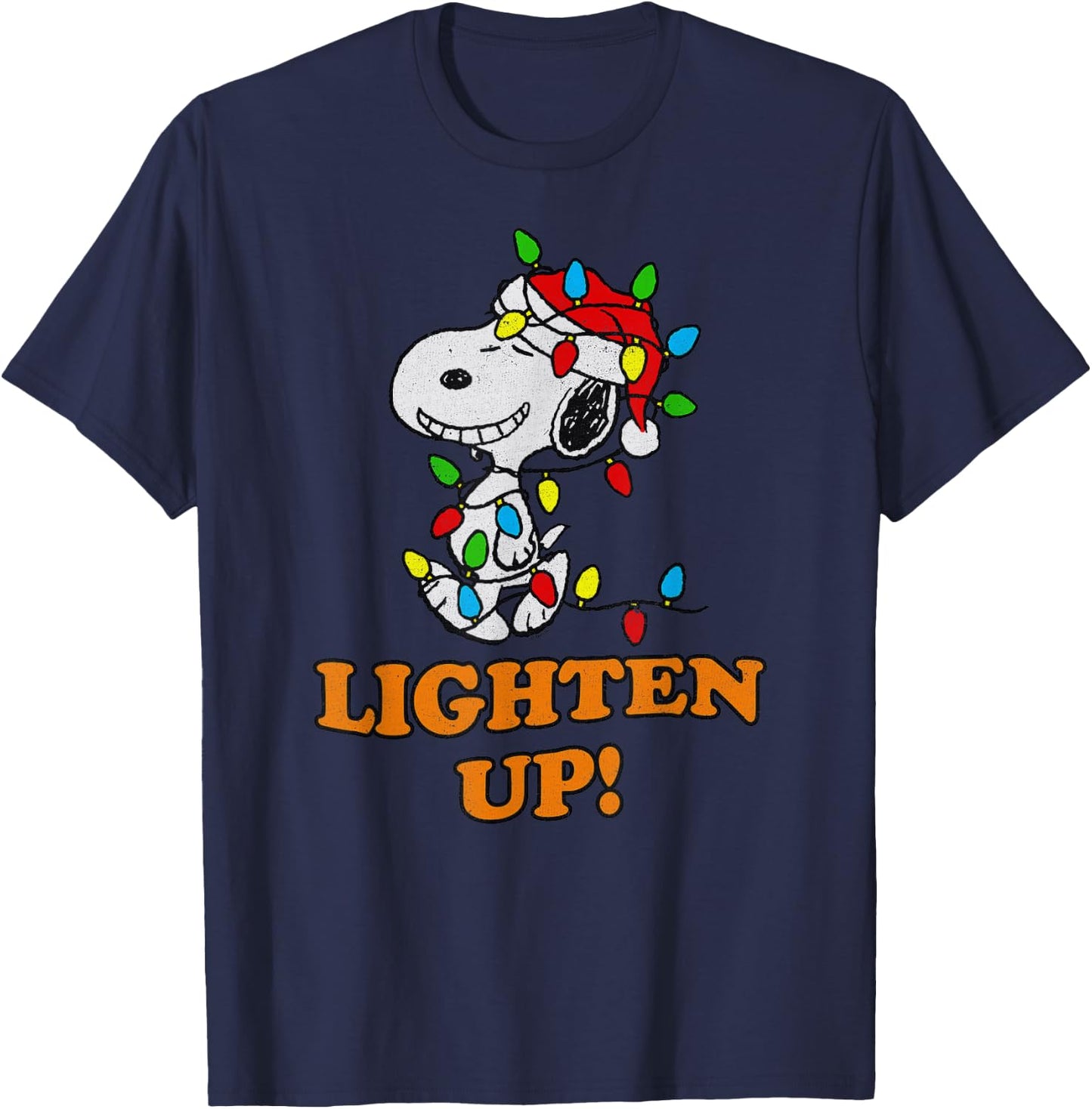 Peanuts Snoopy Christmas Lighten Up Short Sleeve T-Shirt - T-Shirt | Navy