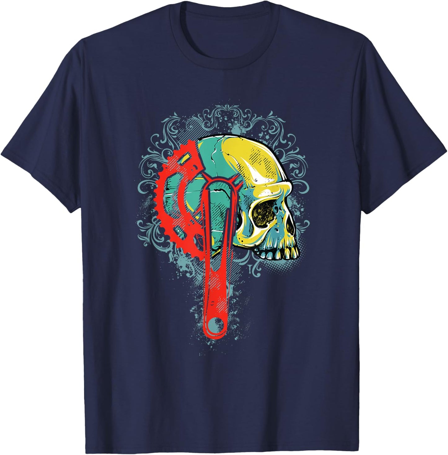 Bike Shirt Gift Boys Men Cyclists Skull Bicycle Crankset T-Shirt - T-Shirt | Navy