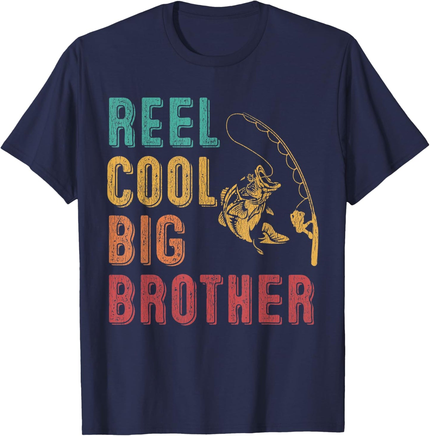 Reel Cool Big Brother Funny Matching Family Fishing Vacation T-Shirt - T-Shirt | Navy