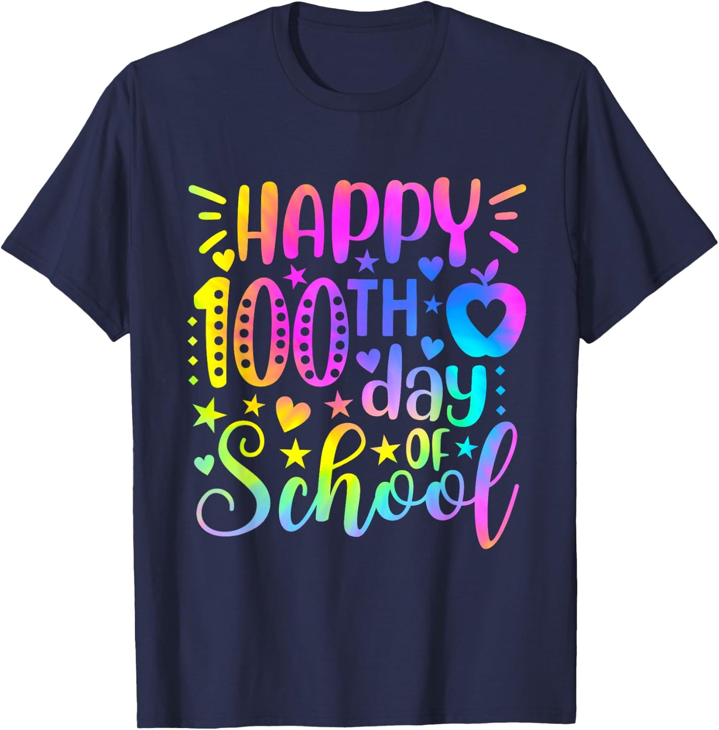 Happy 100th Day Of School Tie Dye 100 Days Smarter Students T-Shirt - T-Shirt | Navy