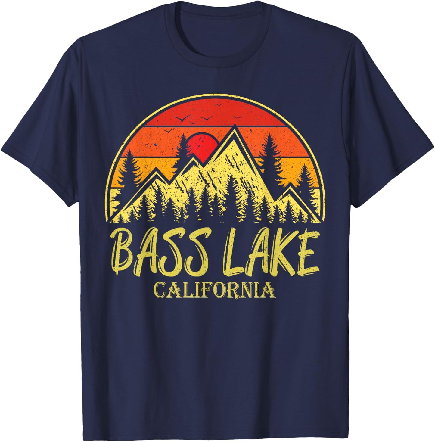 Vintage Bass Lake California CA Mountains Hiking Souvenir T-Shirt - T-Shirt | Navy